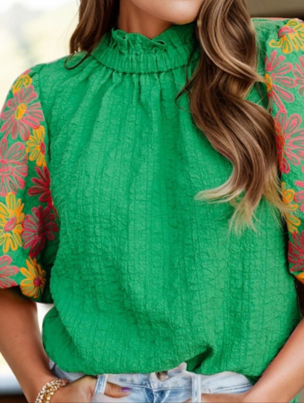 Boutique Mock Neck Puff Sleeve Oversized Blouse NWOT Size XL